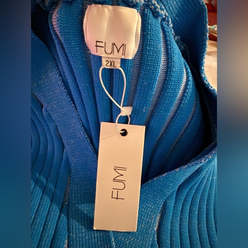 FUMI Iris Mini Dress Blue Ribbed Knit Exaggerated Sleeve NWT 2XL - Picture 7 of 10